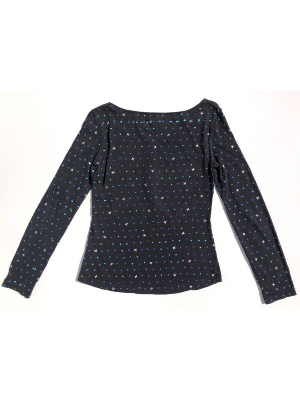 Hurley Womens Small Long Sleeve Tee Shirt Black Polka Dot Cotton Henley Knit - Picture 3 of 3